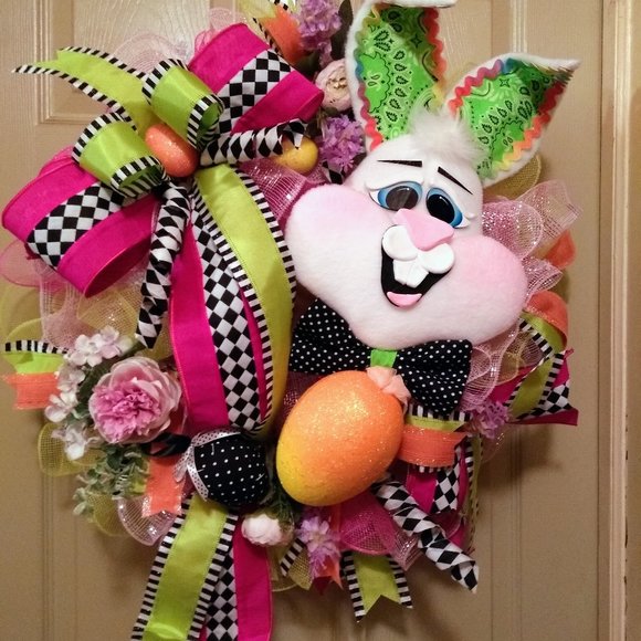 Easter Bunny Wreath, Easter Wreath for Front Door, Spring Wreath for Front Door - Picture 5 of 8
